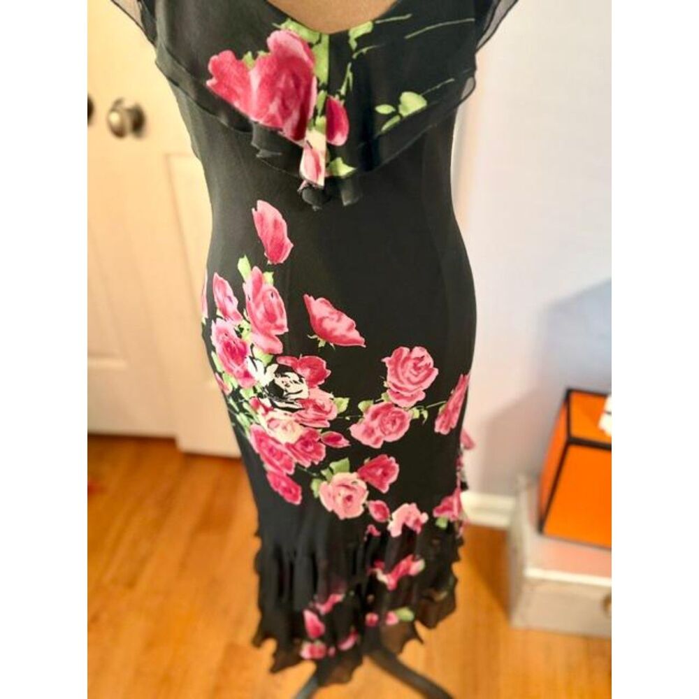 Vintage Sue Wong Size 8 Black Pink Rose Floral High-Low Evening Dress Y2K - Picture 10 of 11